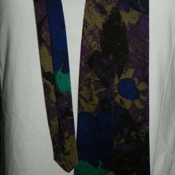 1960's Custom Made Blue Green Floral Tie - Picture 4 of 4
